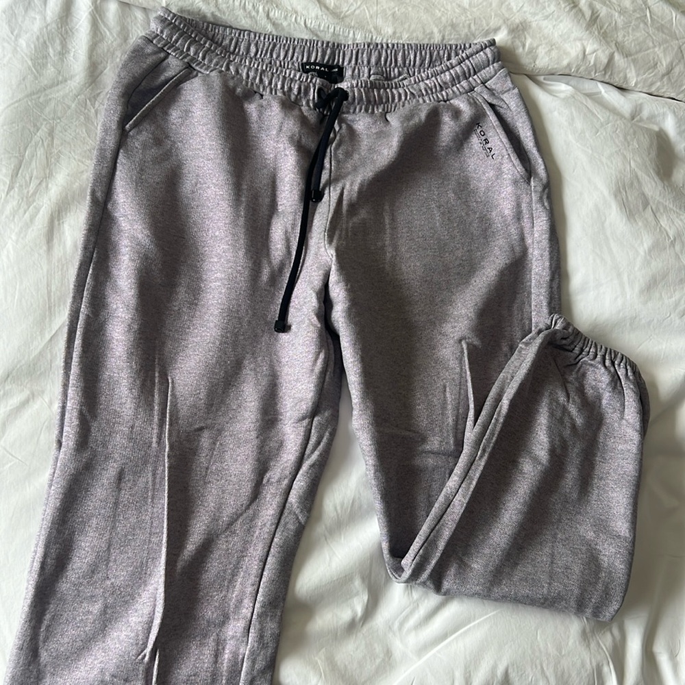 Koral Lilac Purple Metallic Sparkle Jogger Sweatpants with Tie Waist, Size L